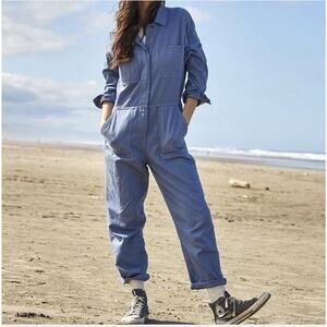 OUTERKNOWN Station Jumpsuit Womens sz M Blue Long Sleeve One Piece Linen NEW